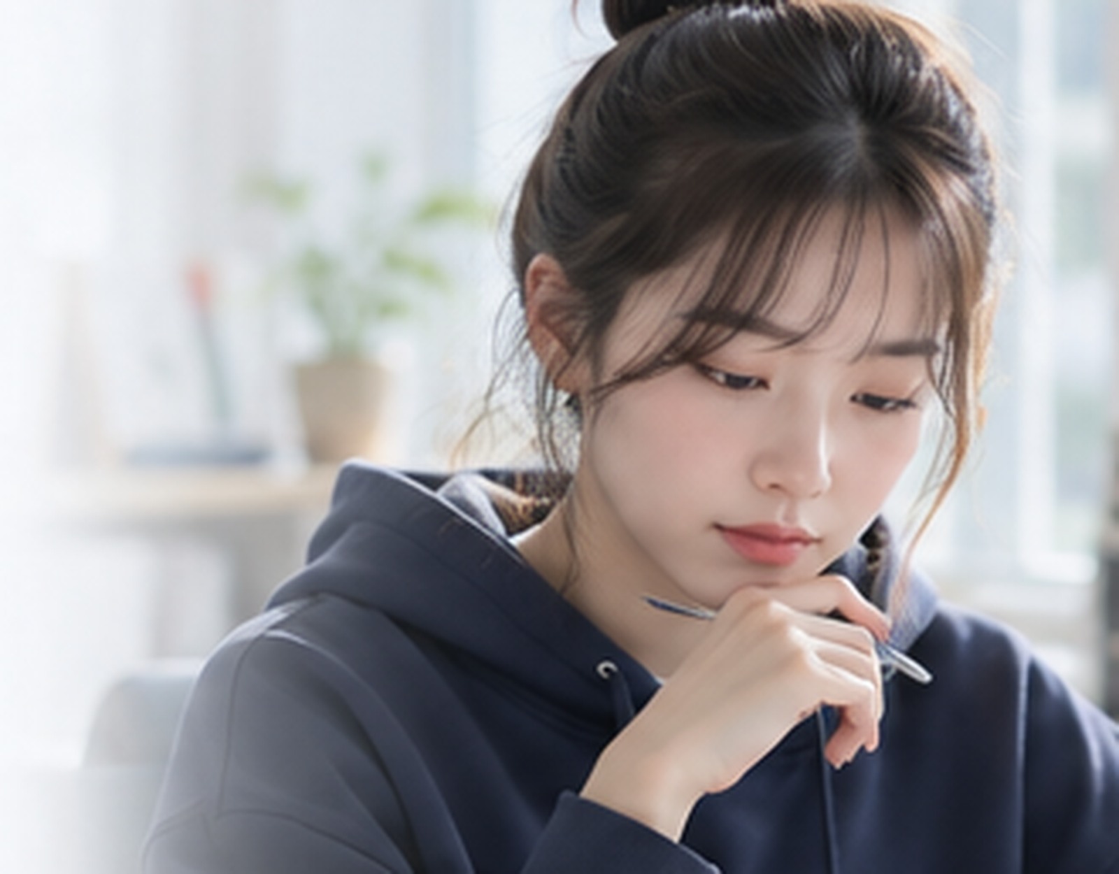 집중해서 학습하는 여자 대학생